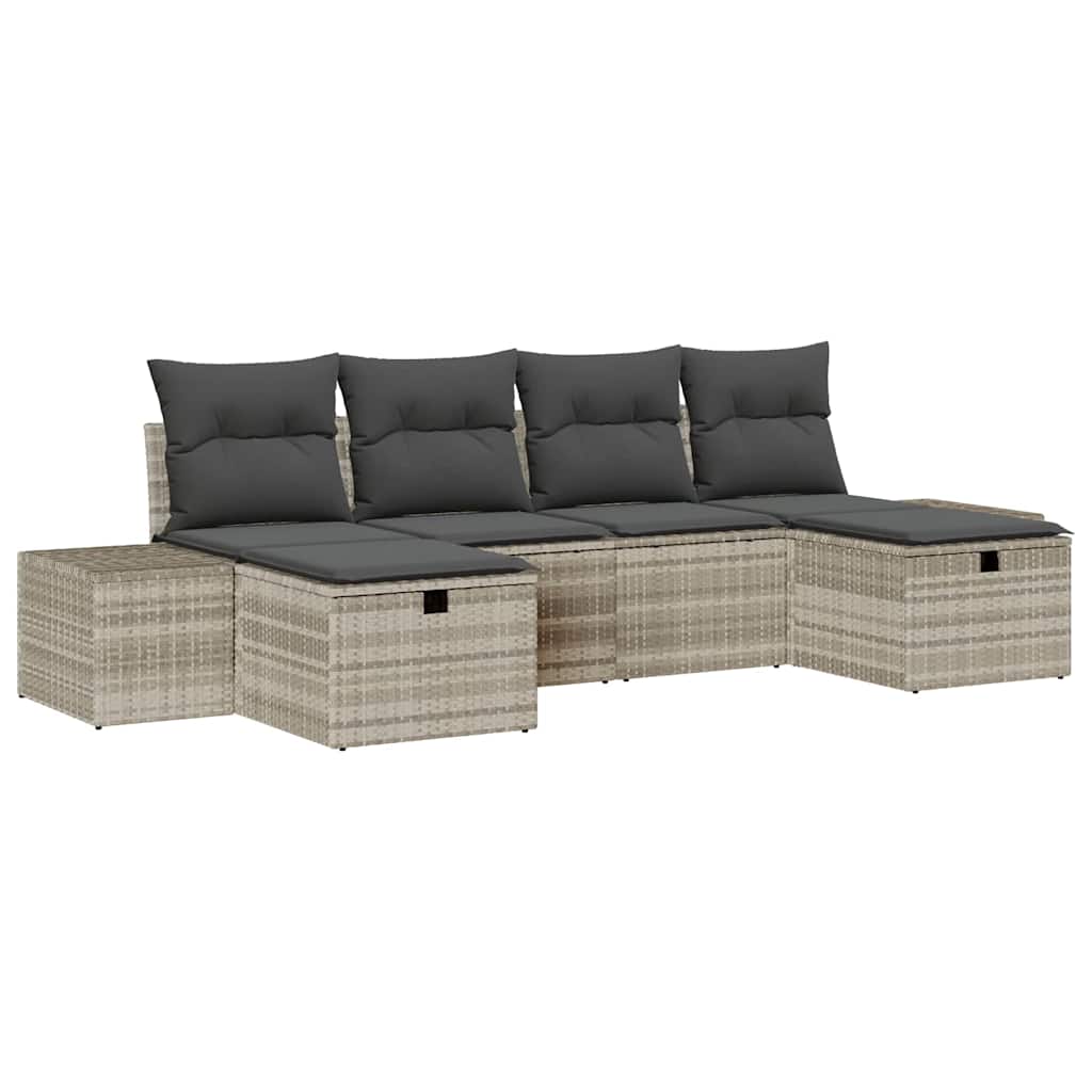 Garten-Sofa-Set mit Kissen 6 pcs Hellgrau Poly Rattan